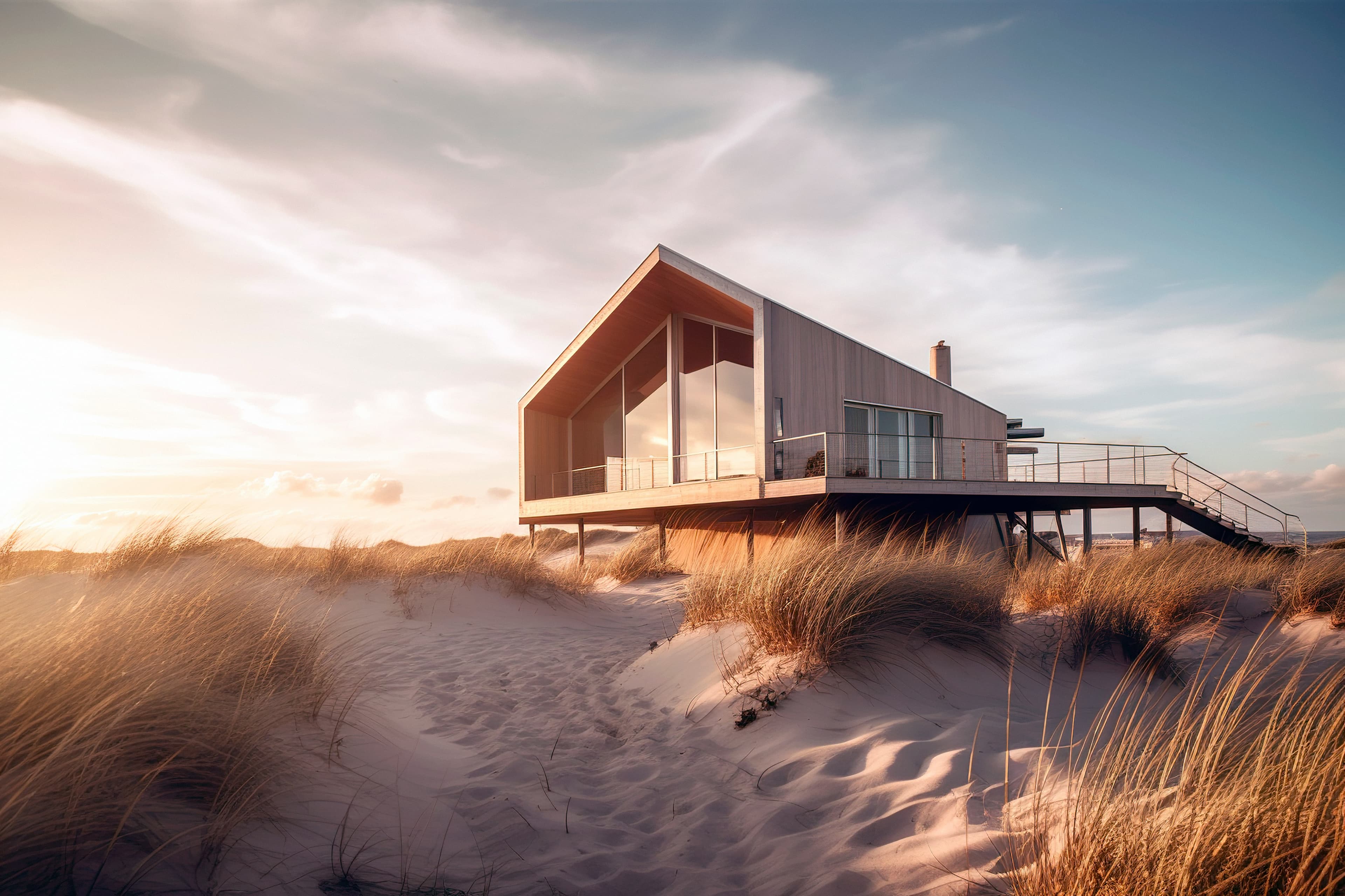 Haus in den Dünen am Strand.